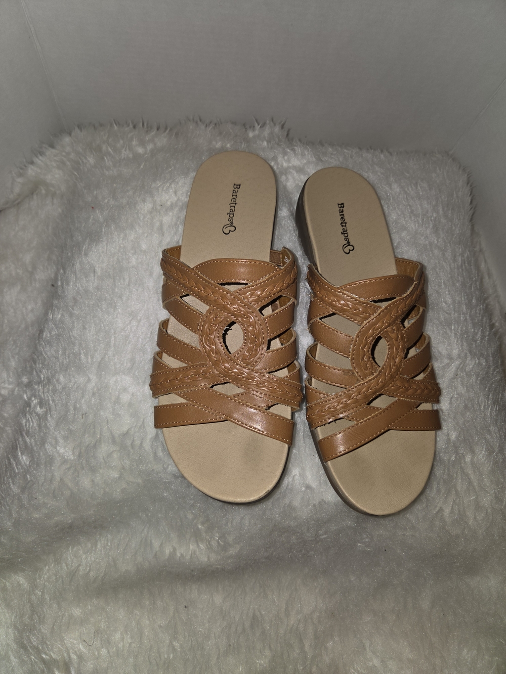 BareTraps Cognac Braided Strappy Slide Sandals
